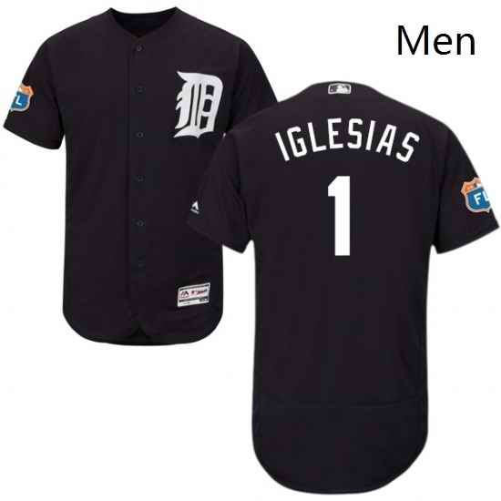 Mens Majestic Detroit Tigers 1 Jose Iglesias Navy Blue Alternate Flex Base Authentic Collection MLB Jersey